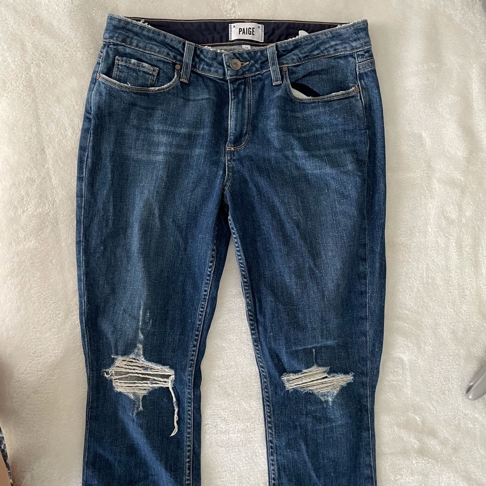 Paige Busted Knee Jeans Anabelle Slim Boyfriend